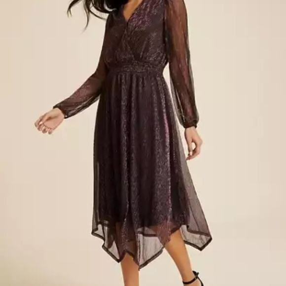 Maurices - Metallic plisse long sleeve special occasion midi dress - NWT - Picture 2 of 10